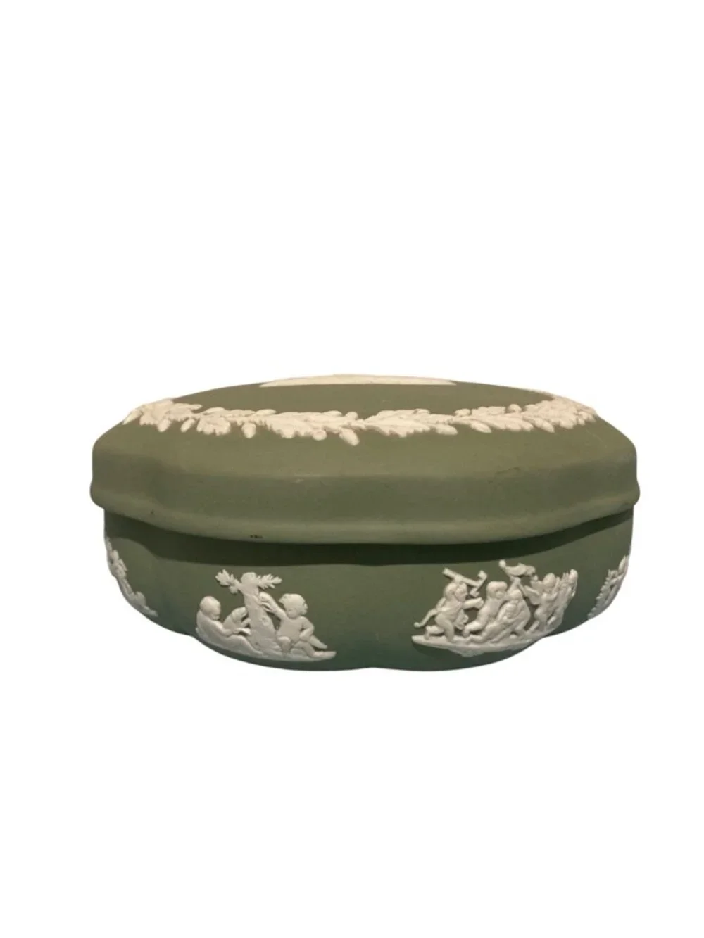 Wedgwood Sage Green Jasperware Neoclassical Trinket Box